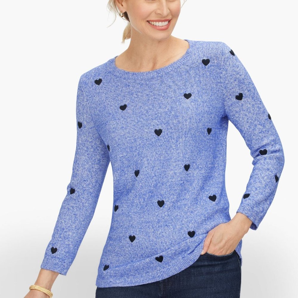 Talbots EMBROIDERED HEARTS CREWNECK SWEATER